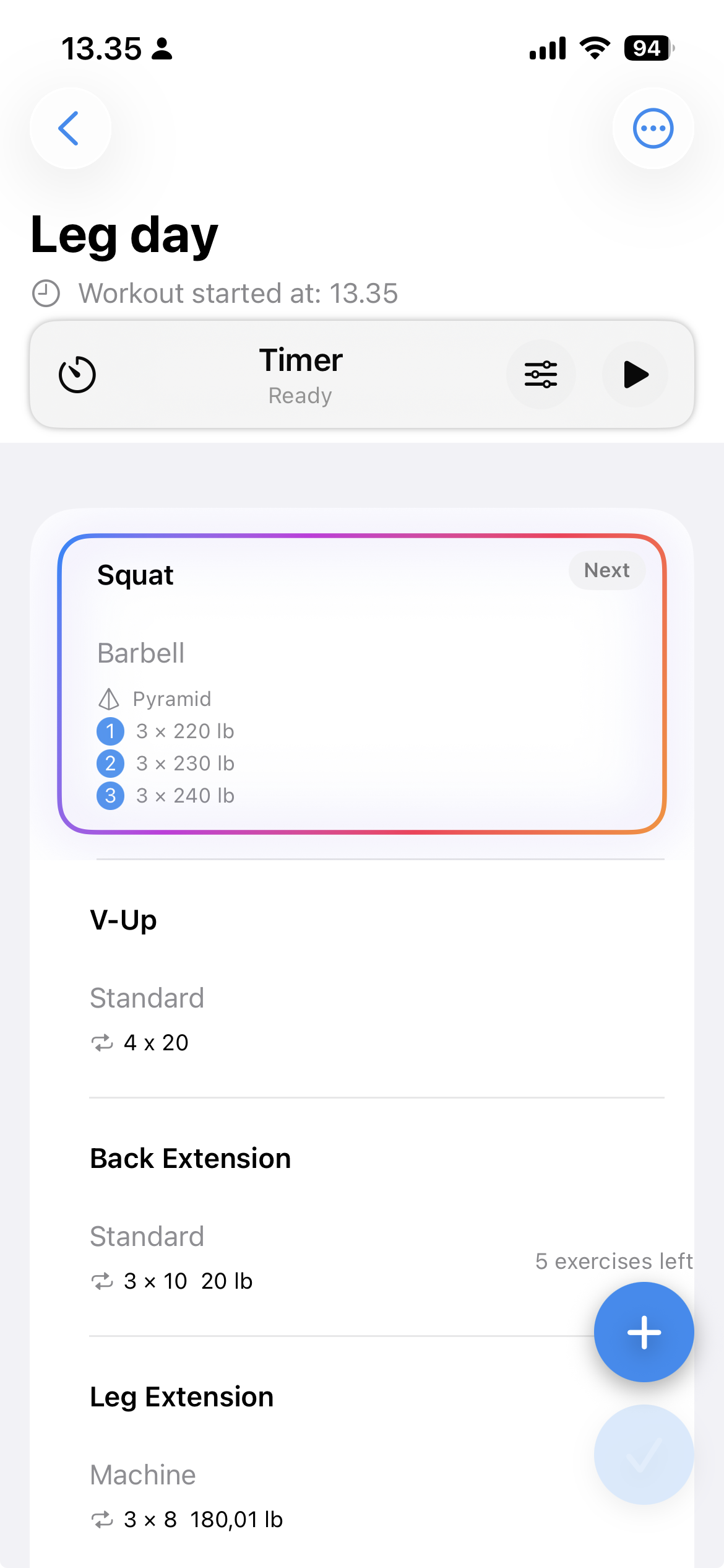 Workout logging in Saliapp