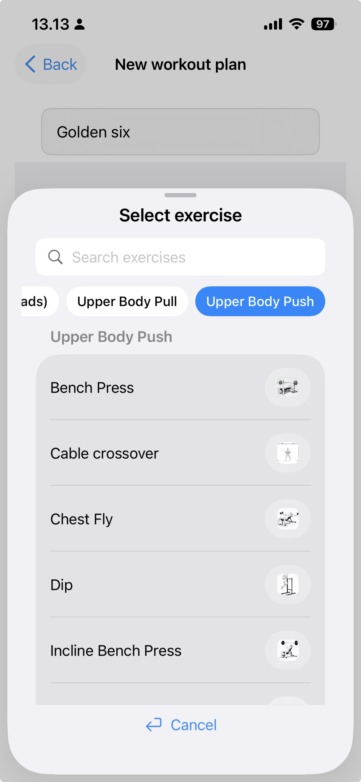 Workout planning in Saliapp